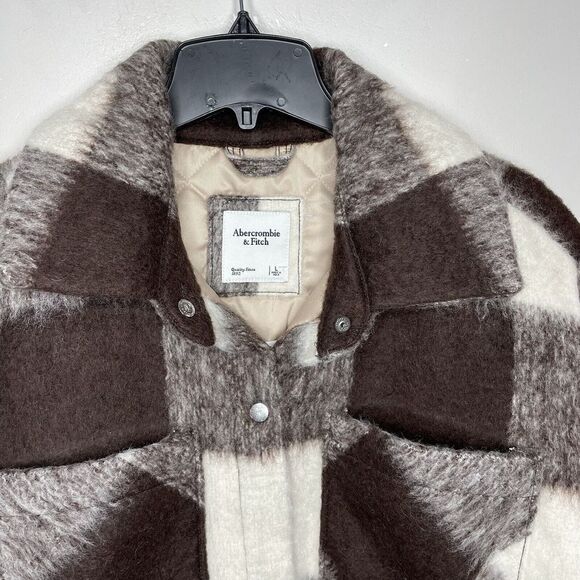 ABERCROMBIE & FITCH Womens Winterized Wool-Blend Shirt Jacket NEW $180 Brown L - Picture 9 of 16
